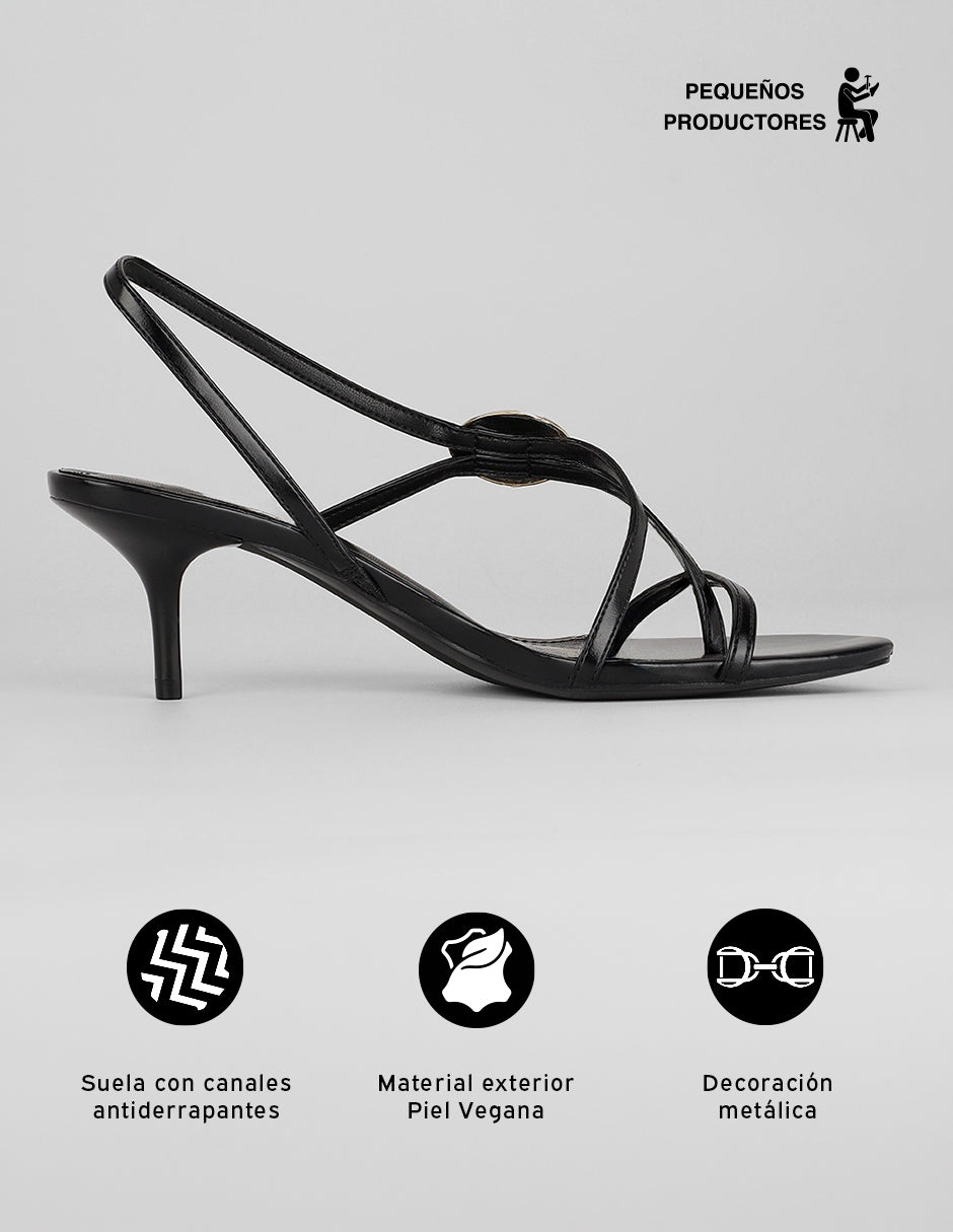 Sandalia con tacón Ave en Piel vegana – Negro
