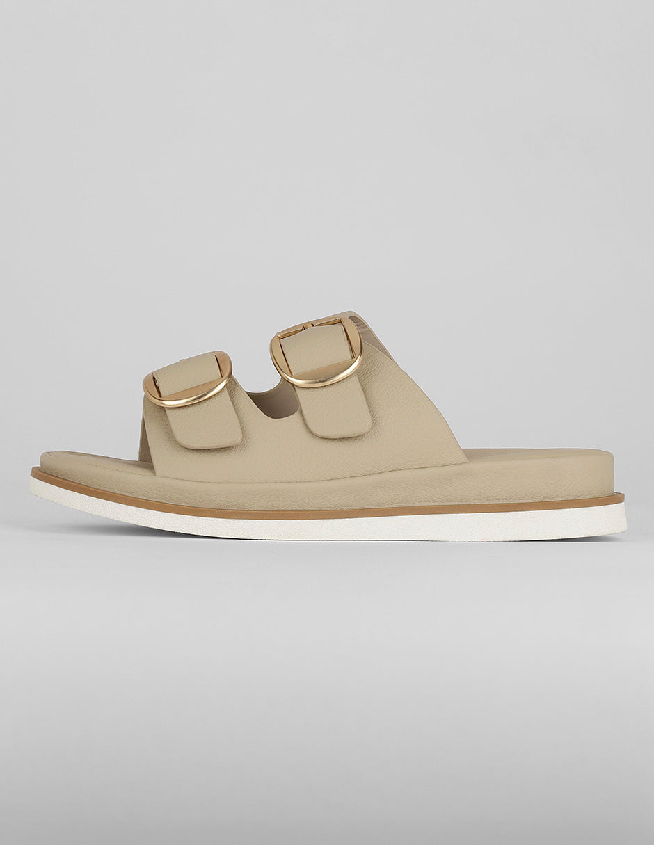 Sandalias de piso Exterior Piel vegana Color Beige Para Mujer De RBCOLLECTION