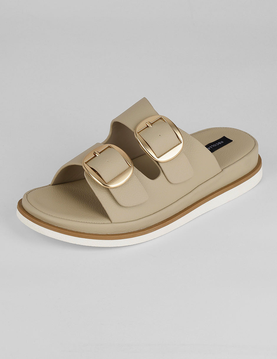 Sandalias de piso Yuri en Piel vegana – Beige