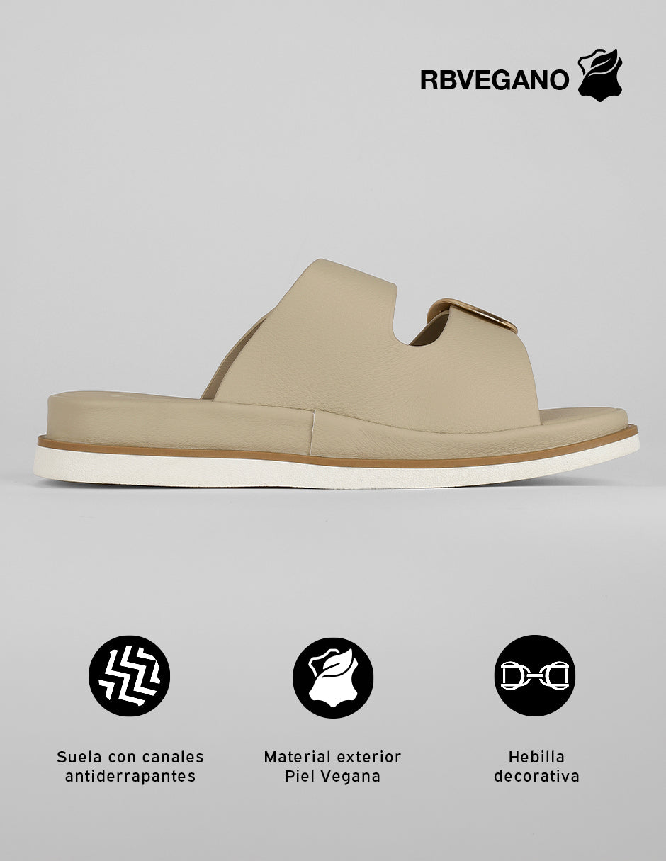 Sandalias de piso Yuri en Piel vegana – Beige