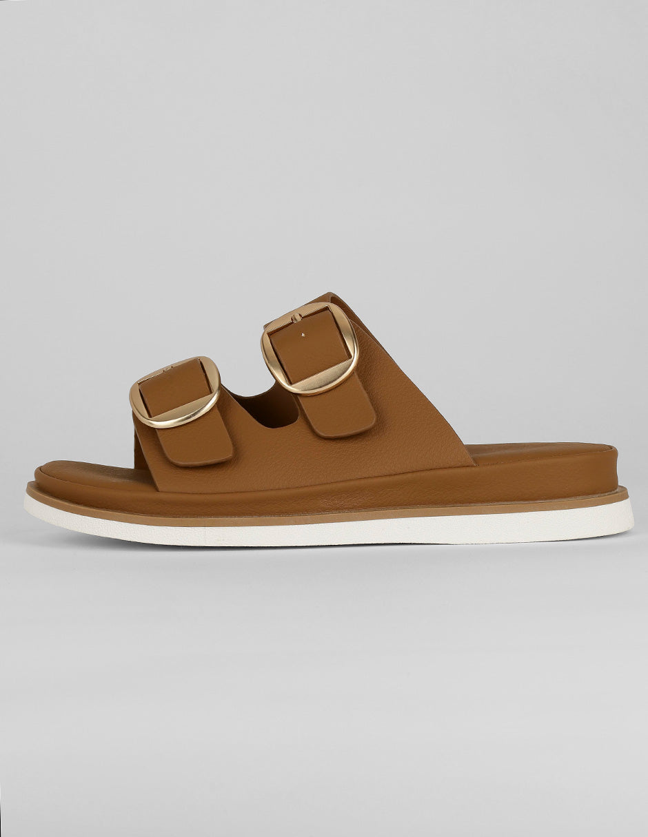 Sandalias de piso Exterior Piel vegana Color Café Para Mujer De RBCOLLECTION
