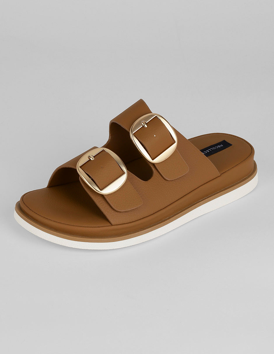 Sandalias de piso Yuri en Piel vegana – Café
