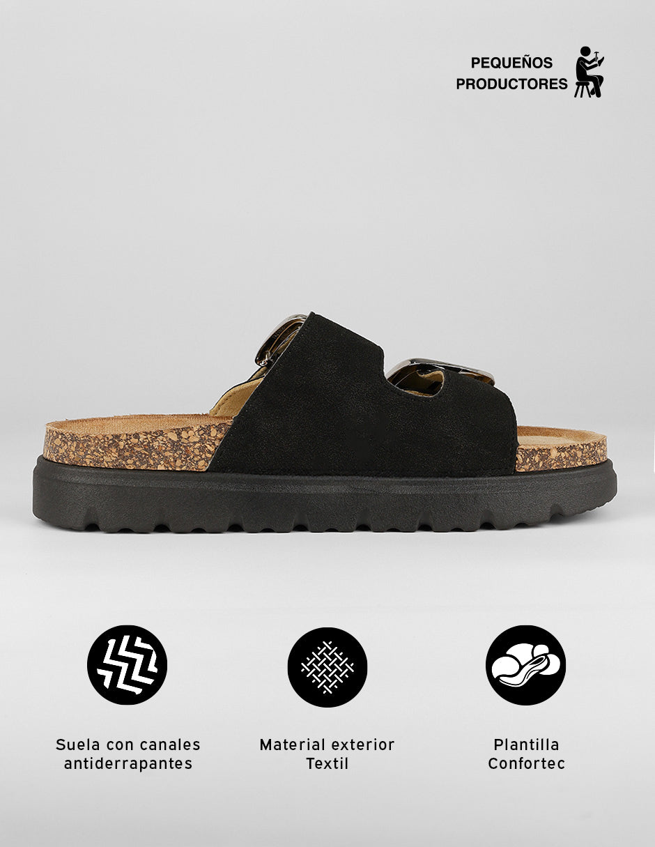 Sandalias de piso Yuri en Textil – Negro