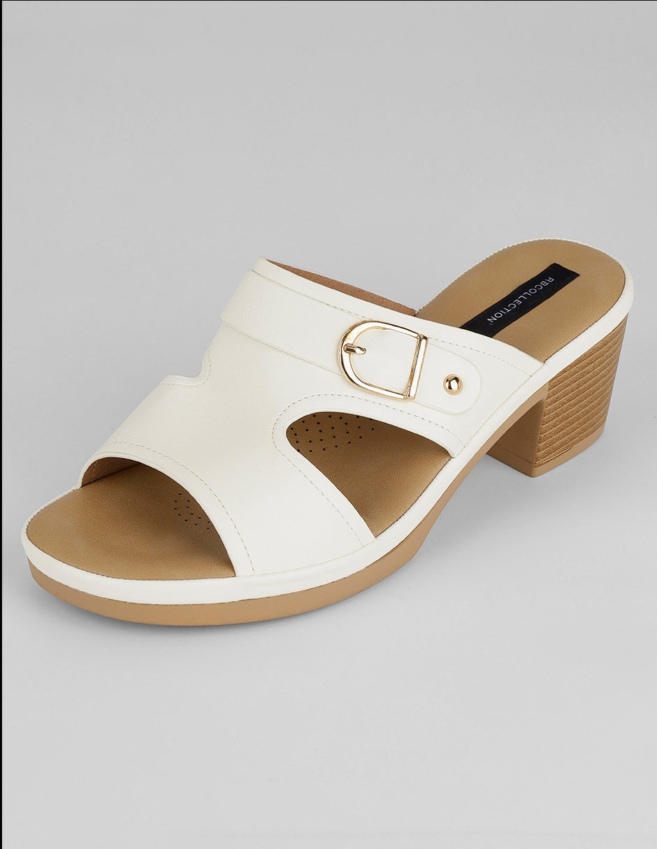 Sandalia con tacón Comfy en Piel vegana – Blanco