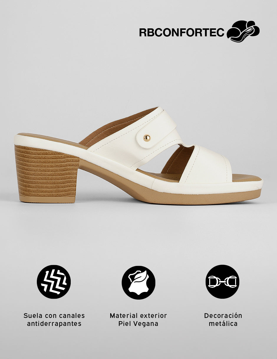 Sandalia con tacón Comfy en Piel vegana – Blanco
