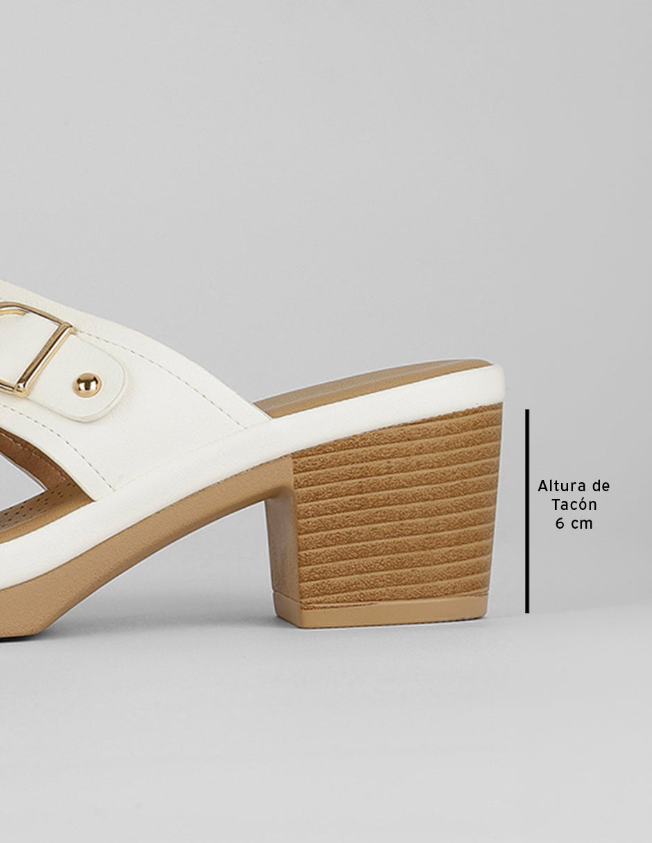 Sandalia con tacón Comfy en Piel vegana – Blanco