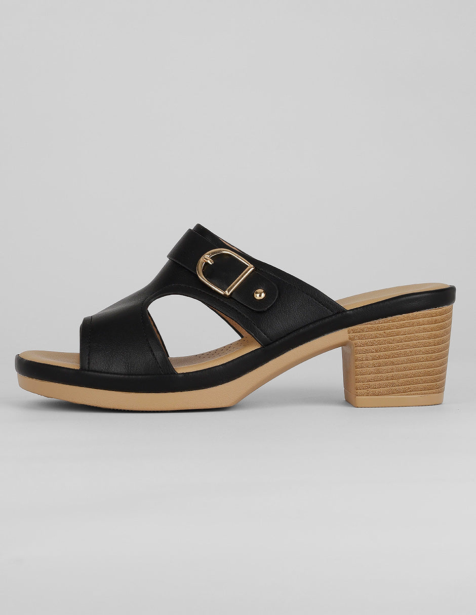 Sandalia con tacón Exterior Piel vegana Color Negro Para Mujer De RBCOLLECTION