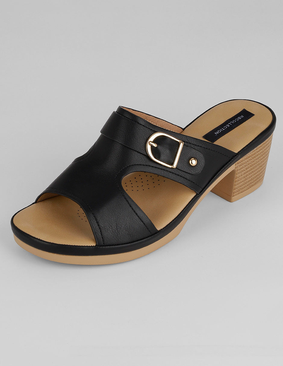 Sandalia con tacón Comfy en Piel vegana – Negro