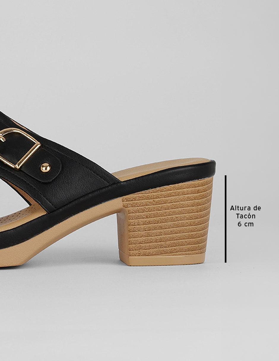 Sandalia con tacón Comfy en Piel vegana – Negro