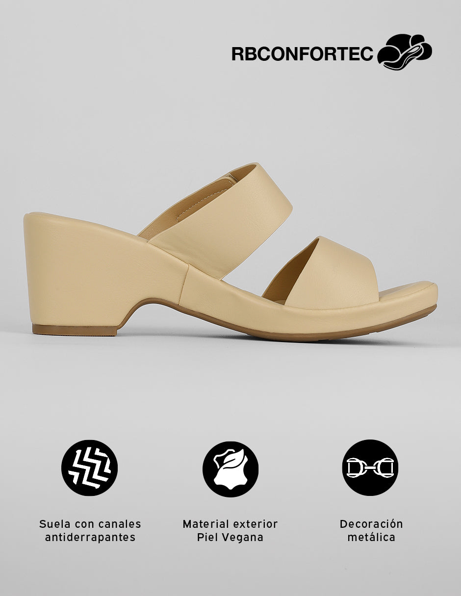 Sandalia con tacón Comfy en Piel vegana – Beige