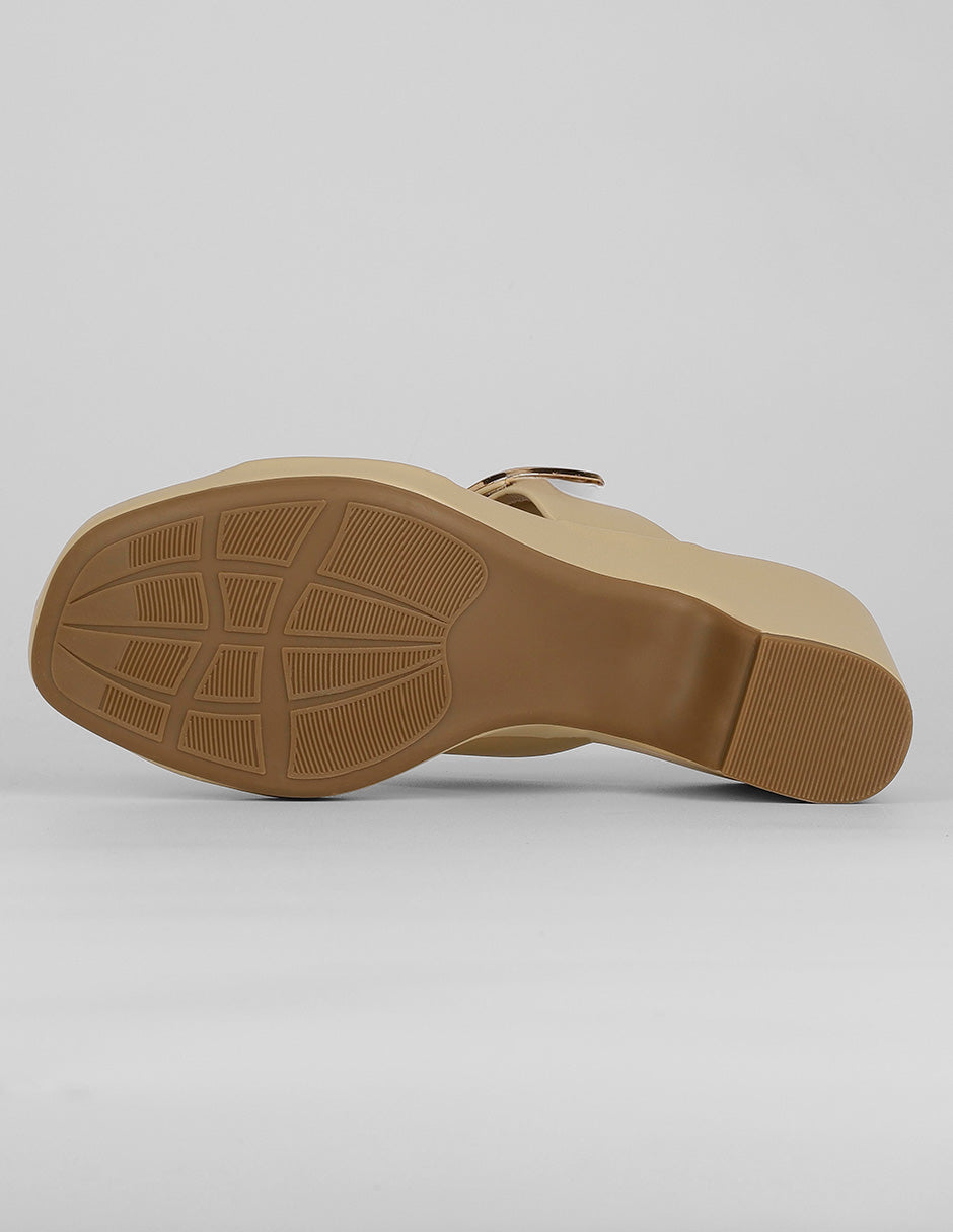 Sandalia con tacón Comfy en Piel vegana – Beige