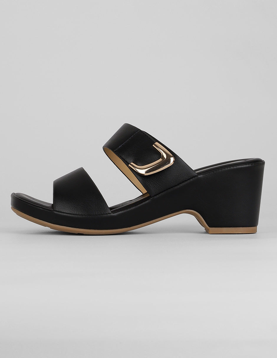 Sandalia con tacón Exterior Piel vegana Color Negro Para Mujer De RBCOLLECTION