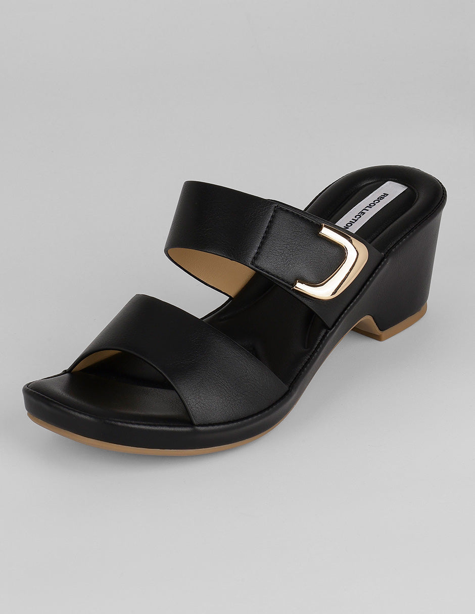 Sandalia con tacón Comfy en Piel vegana – Negro