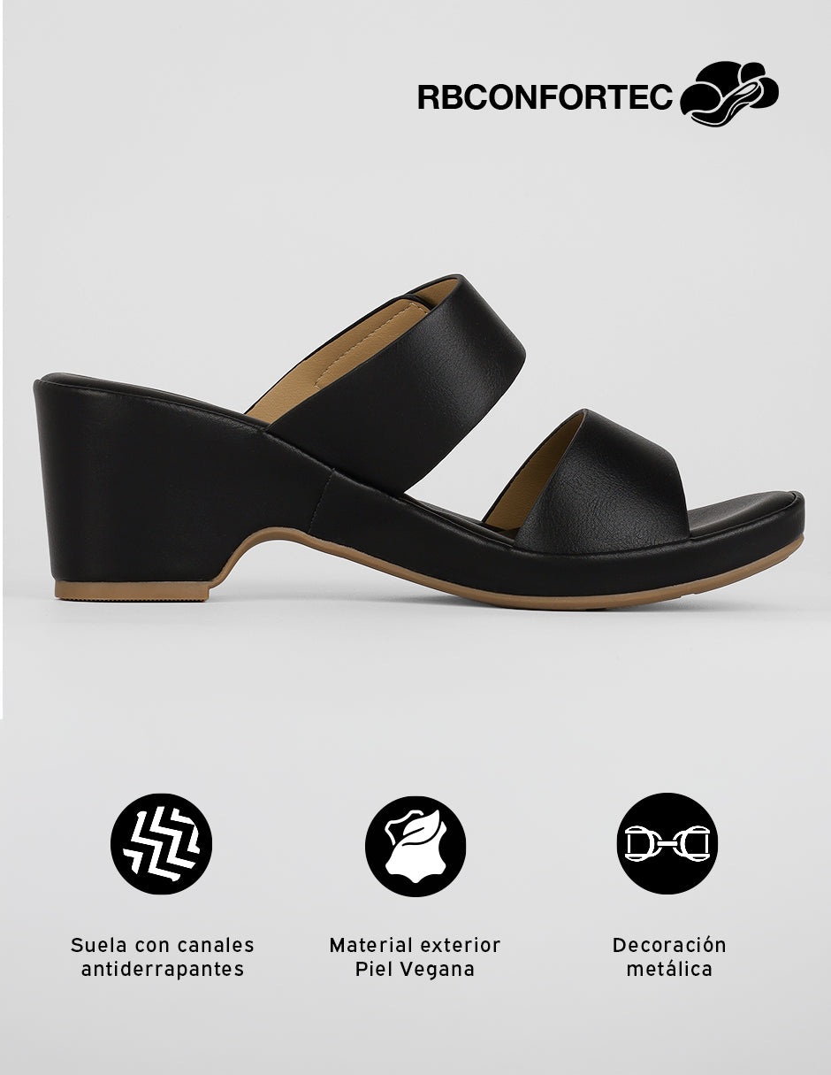Sandalia con tacón Comfy en Piel vegana – Negro