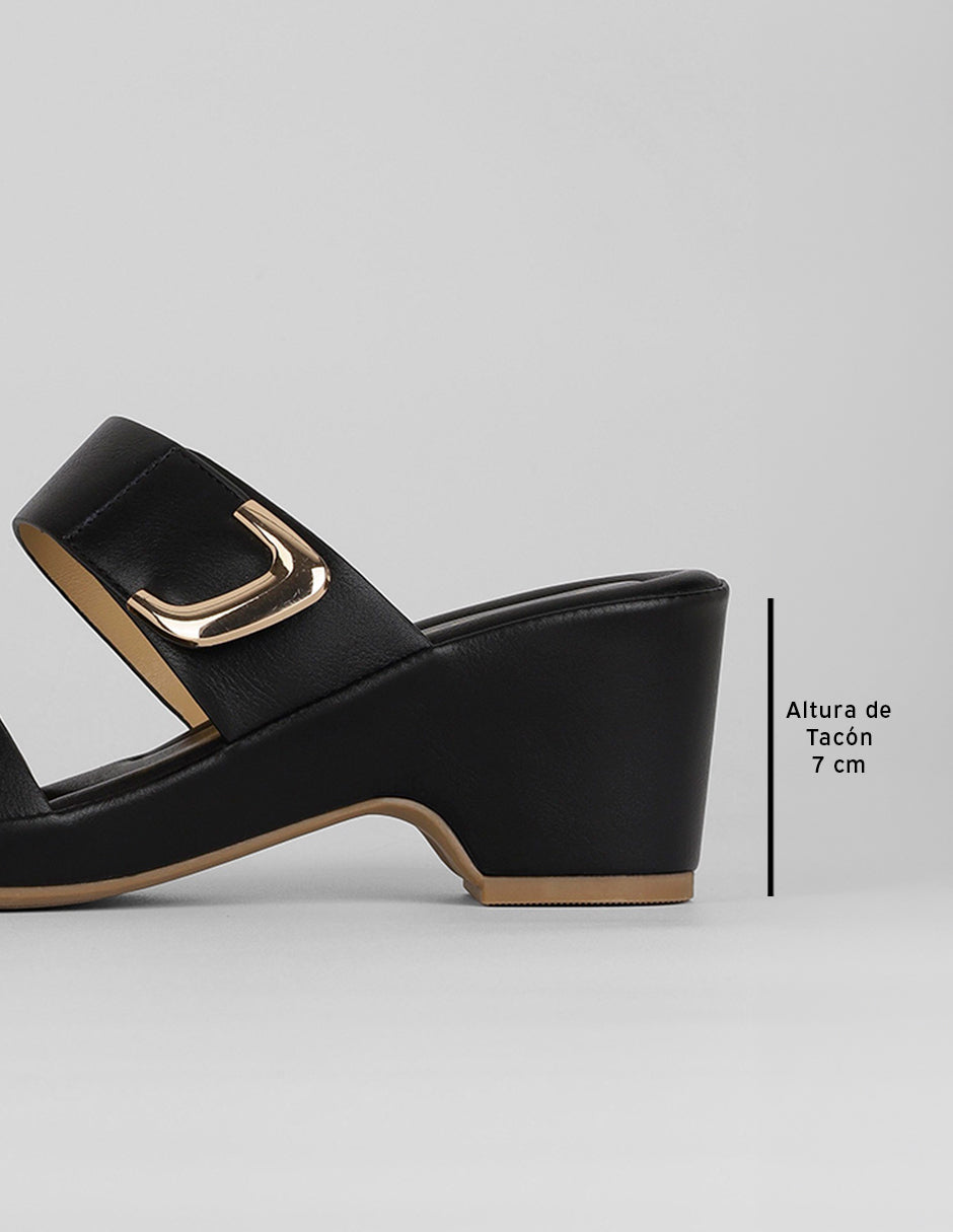 Sandalia con tacón Comfy en Piel vegana – Negro
