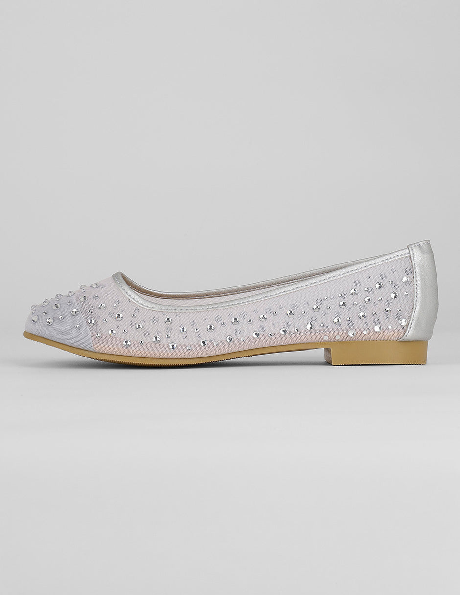 Flats clásicas Exterior Sintético Color Plata Para Mujer De RBCOLLECTION