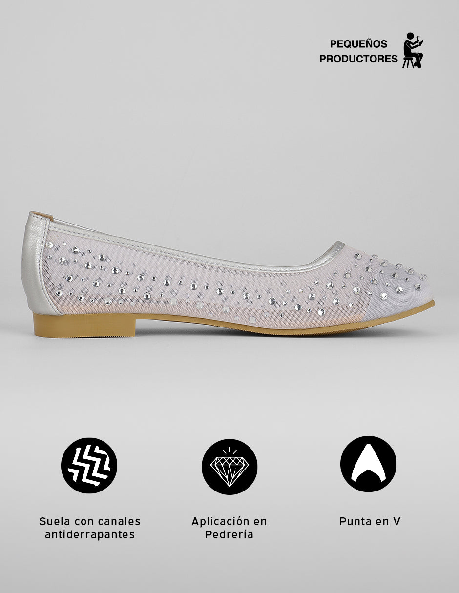 Flats clásicas Glam en Sintético – Plata