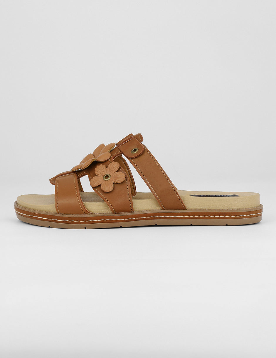 Sandalias de piso Exterior Piel vegana Color Café Para Mujer De RBCOLLECTION