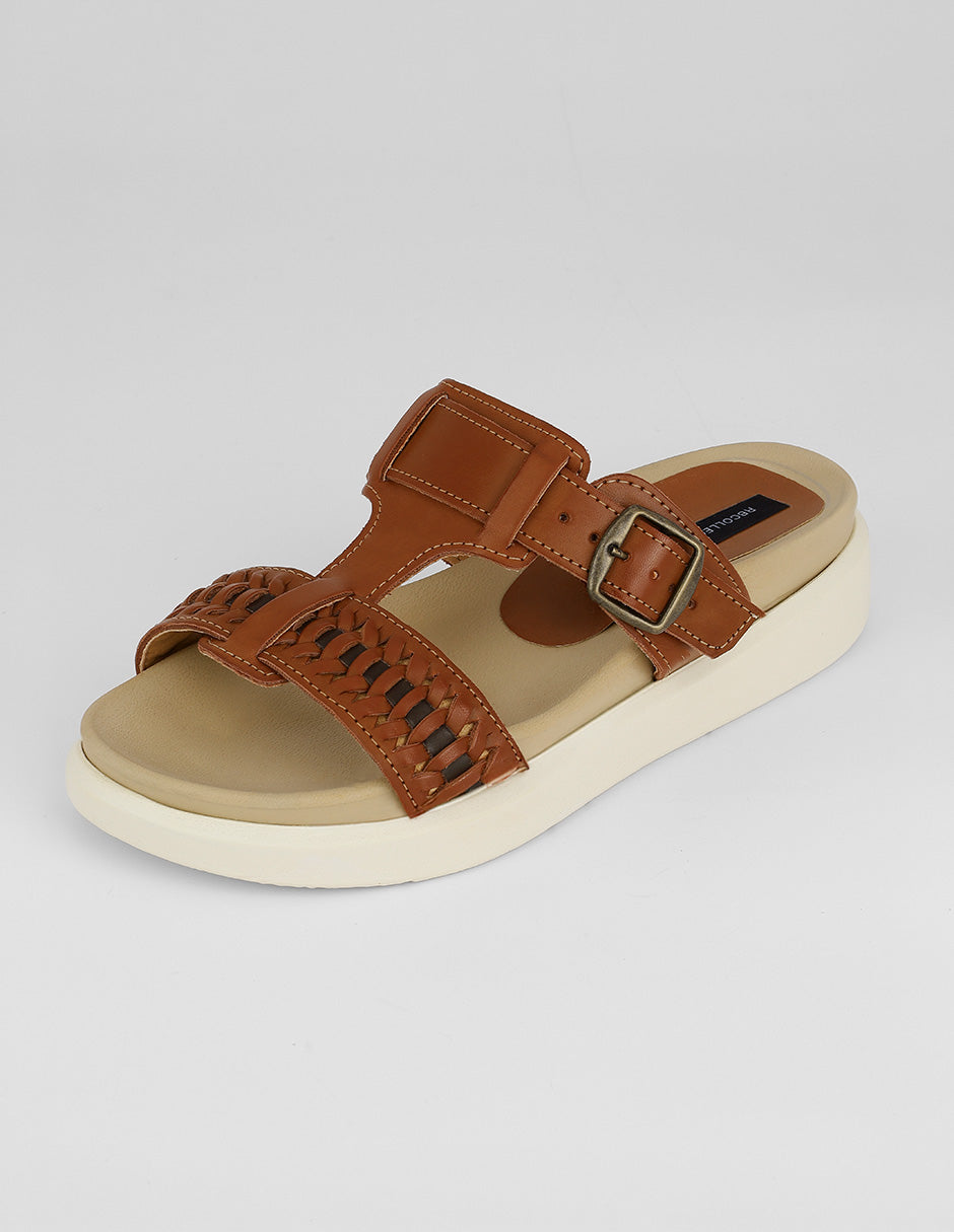 Sandalias de piso Soft en Piel vegana – Café