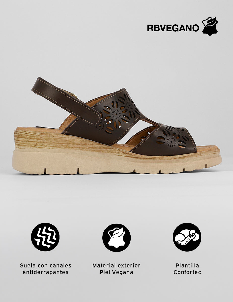 Sandalias con plataforma Naia en Piel vegana – Café