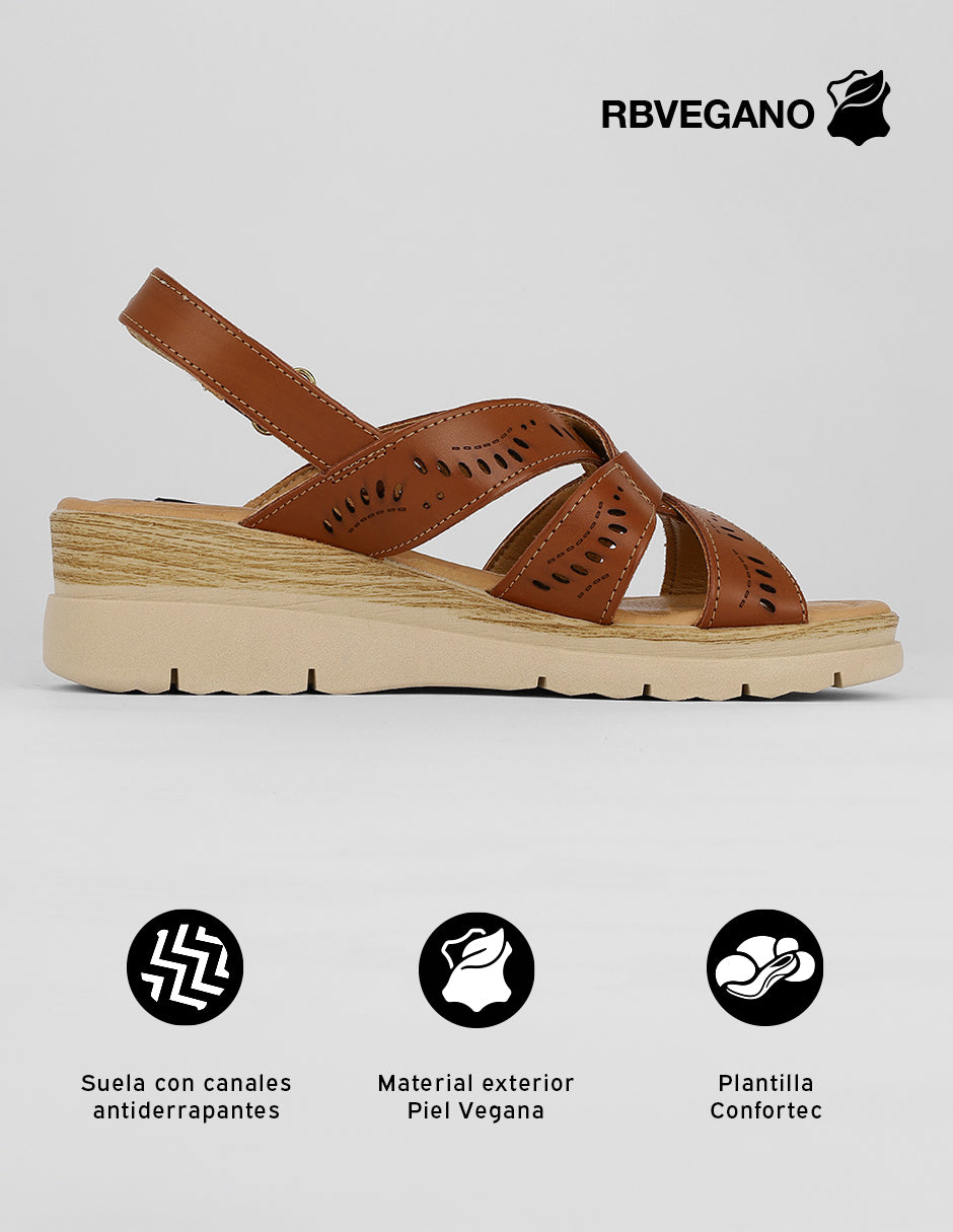 Sandalias con plataforma Naia en Piel vegana – Café