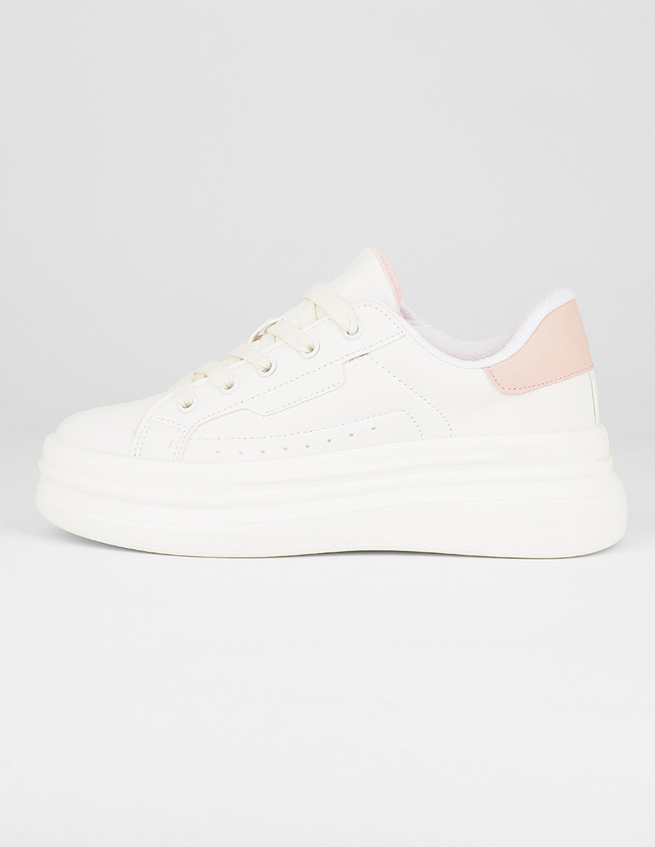 Tenis con cordones Exterior Piel vegana Color Blanco Para Mujer De RBCOLLECTION