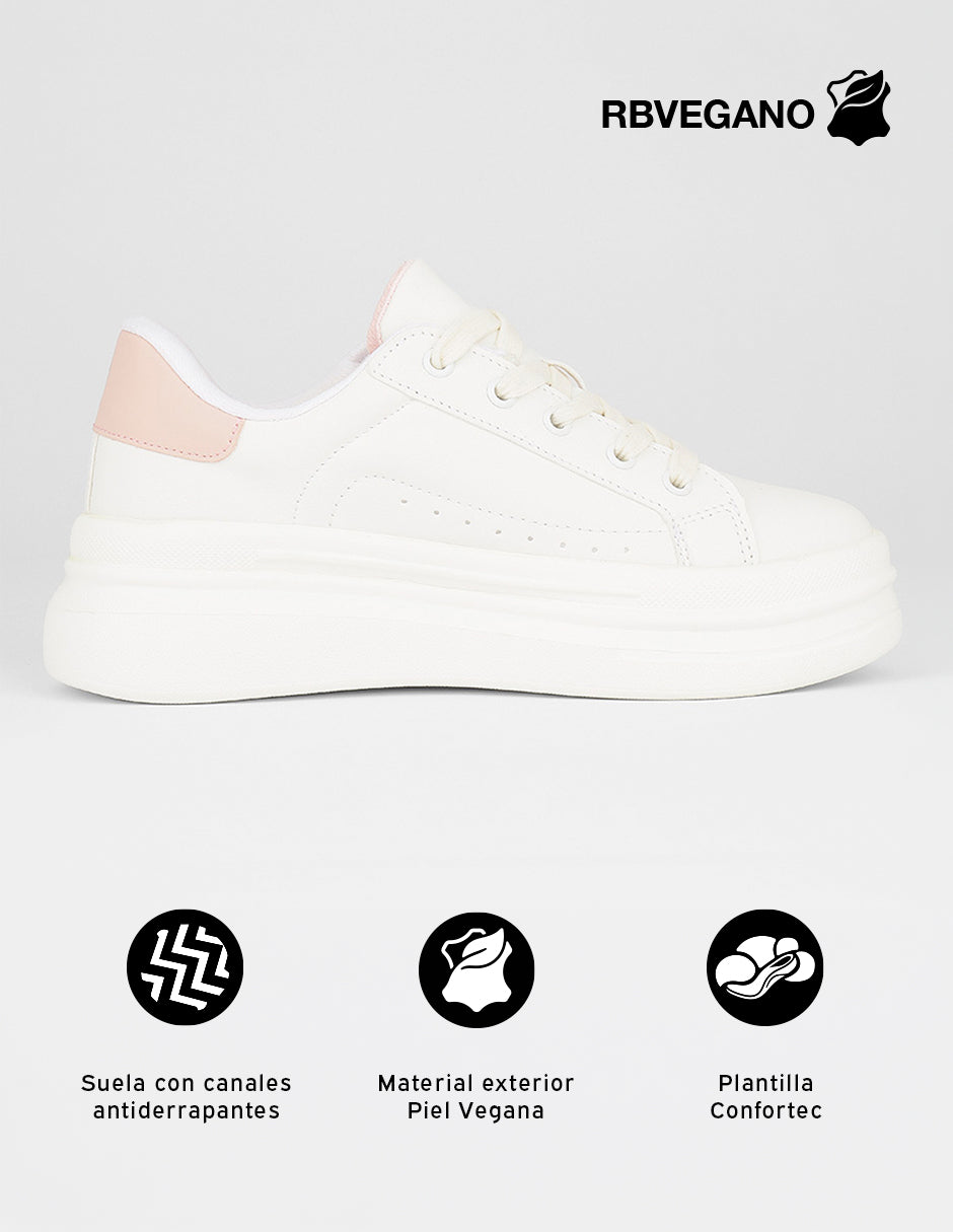 Tenis con cordones  Urban en Piel vegana – Blanco
