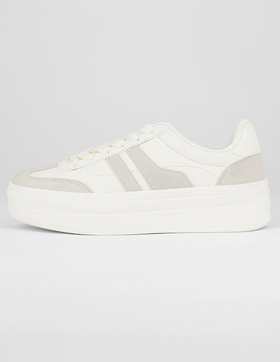 Tenis con cordones Exterior Piel vegana Color Blanco Para Mujer De RBCOLLECTION