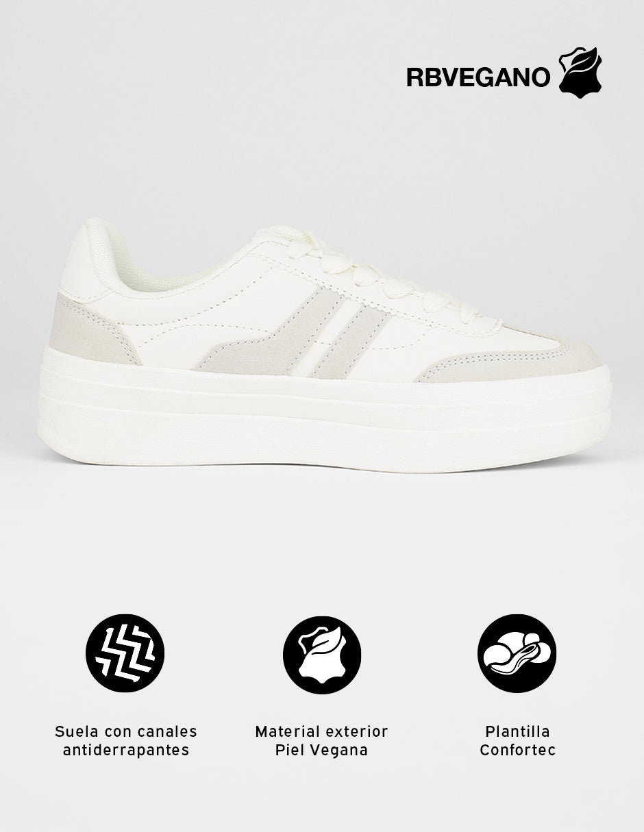 Tenis con cordones  Urban en Piel vegana – Blanco