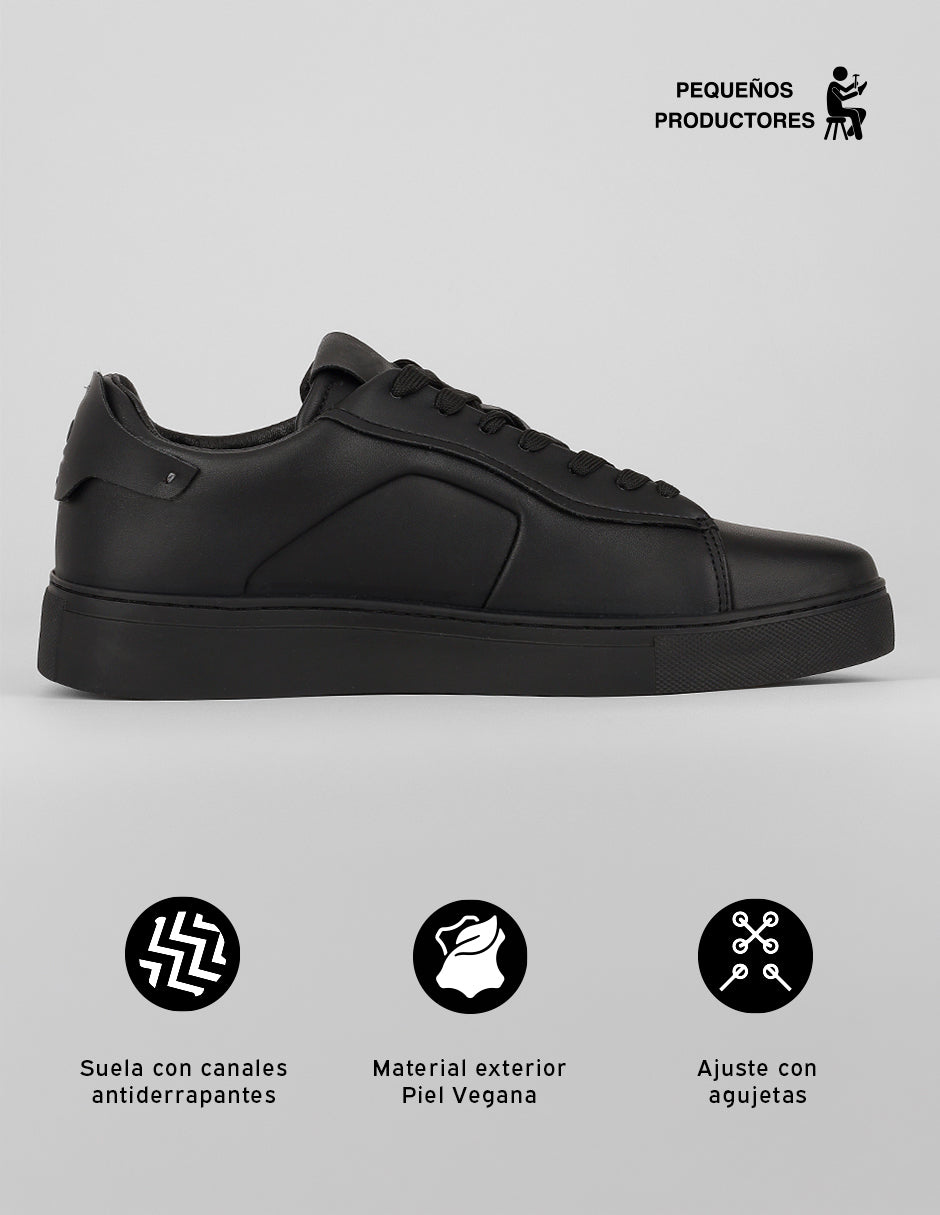 Tenis con cordones Urban en Piel vegana – Negro