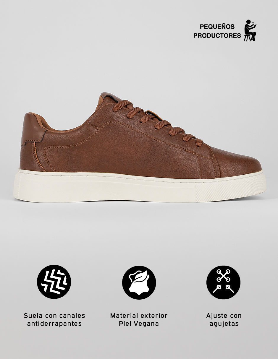 Tenis con cordones Urban en Piel vegana – Café