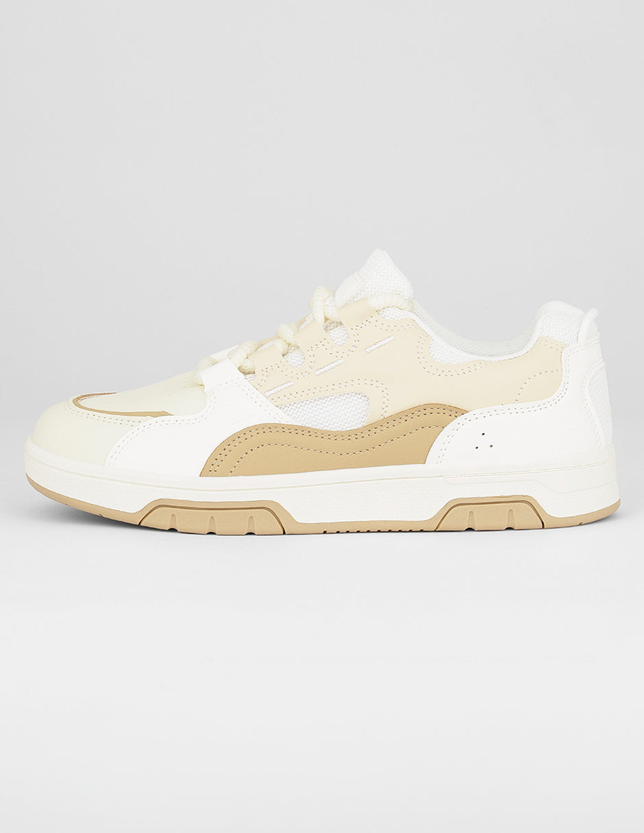 Tenis con cordones Exterior Piel vegana Color Beige Para Mujer De RBCOLLECTION
