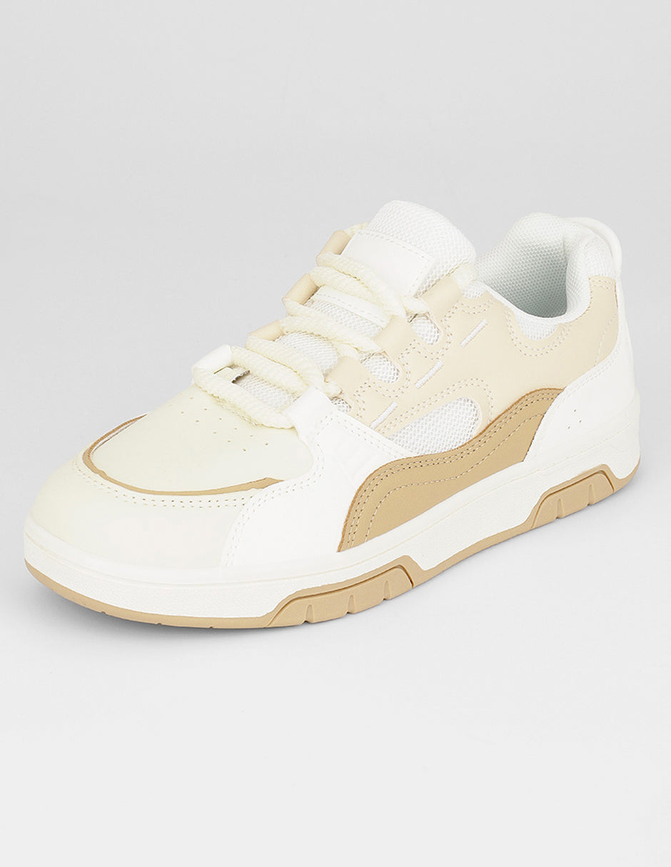Tenis con cordones  Urban en Piel vegana – Beige