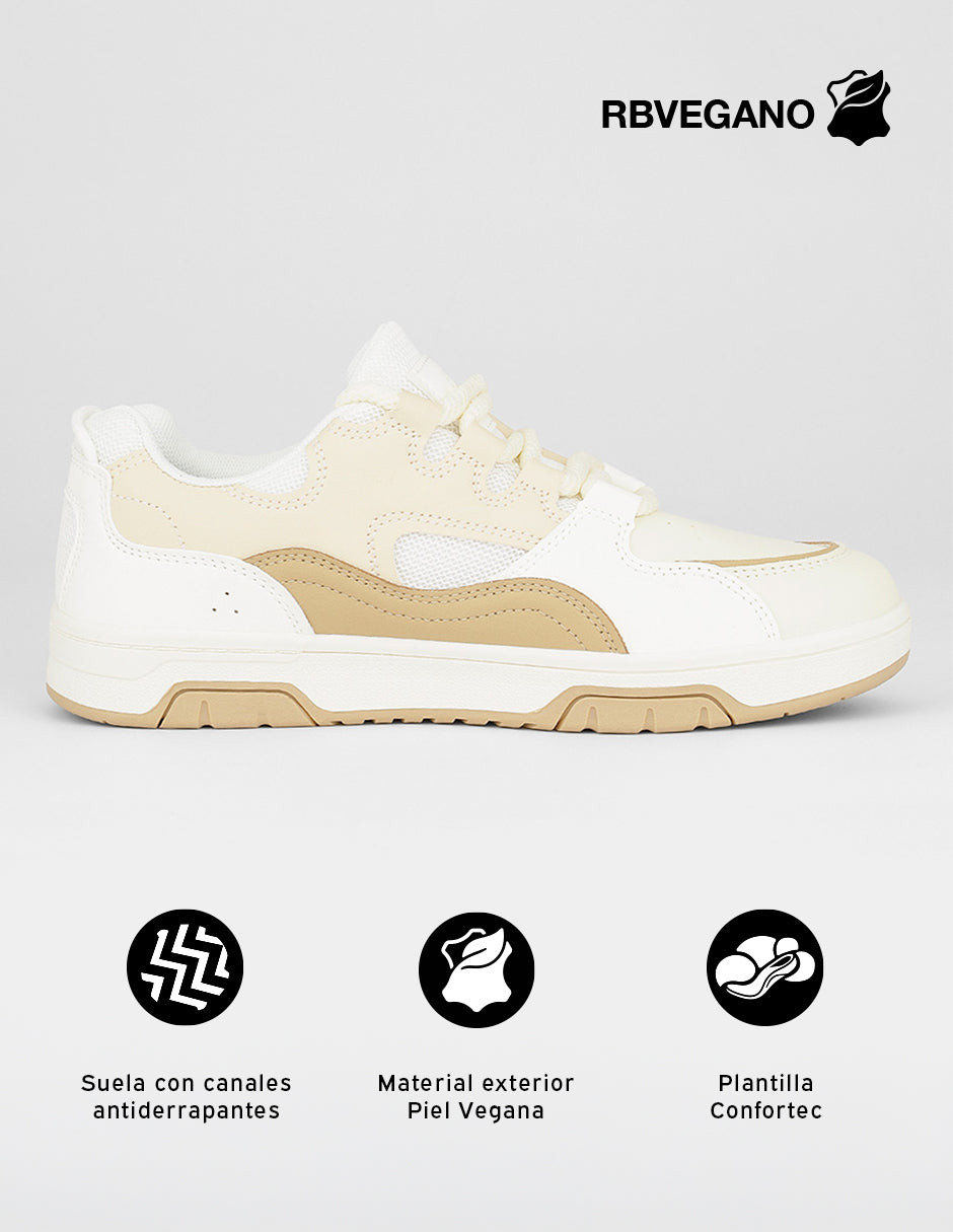Tenis con cordones  Urban en Piel vegana – Beige