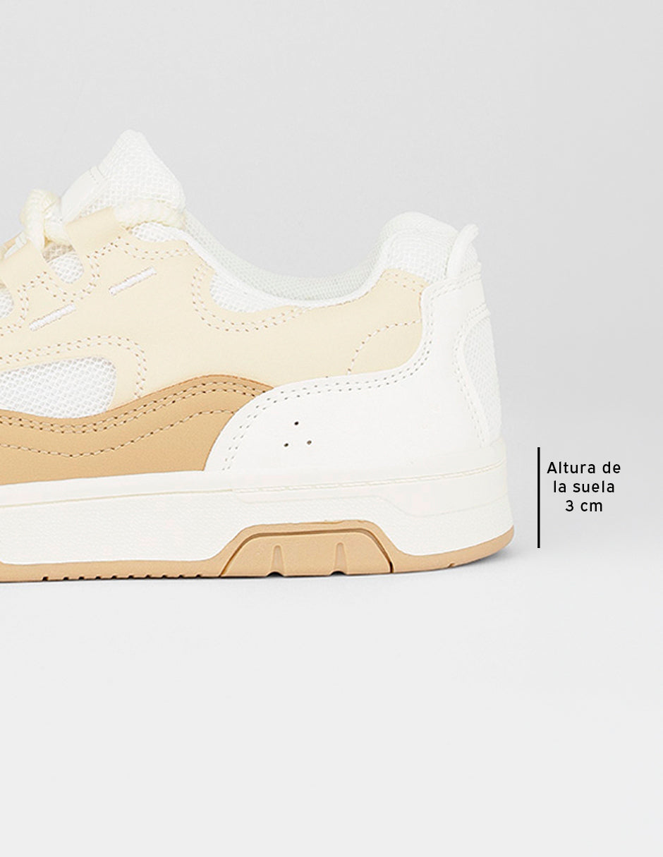 Tenis con cordones  Urban en Piel vegana – Beige
