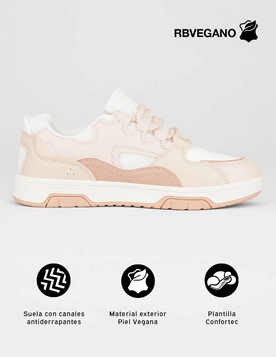 Tenis con cordones  Urban en Piel vegana – Rosa