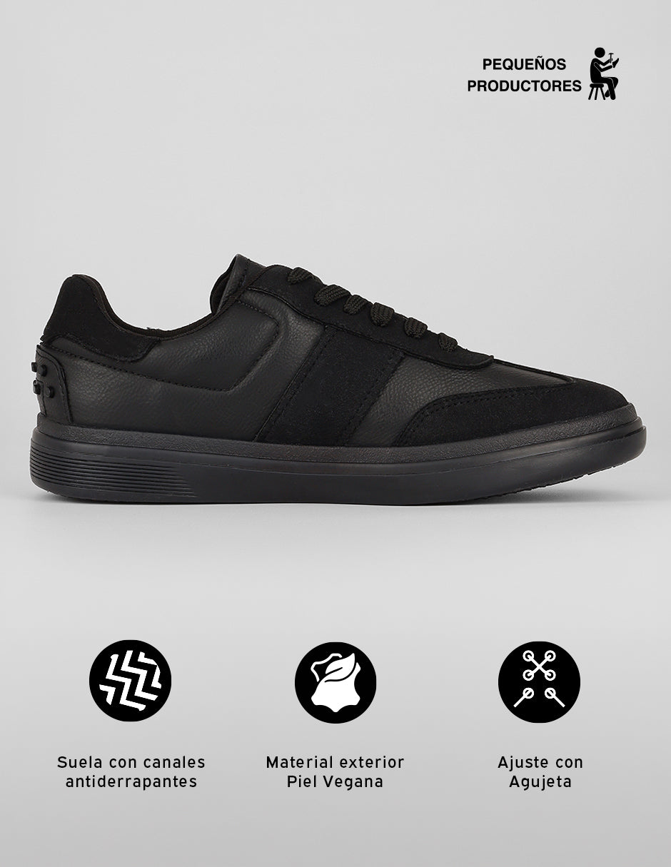 Tenis con cordones Urban en Piel vegana – Negro