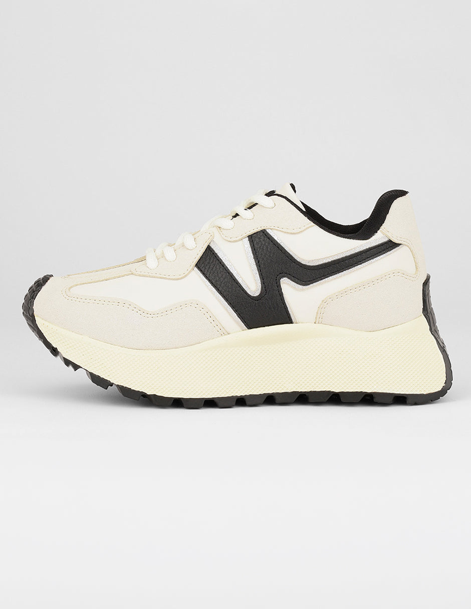 Tenis con cordones Exterior Sintético Color Beige Para Mujer De RBCOLLECTION