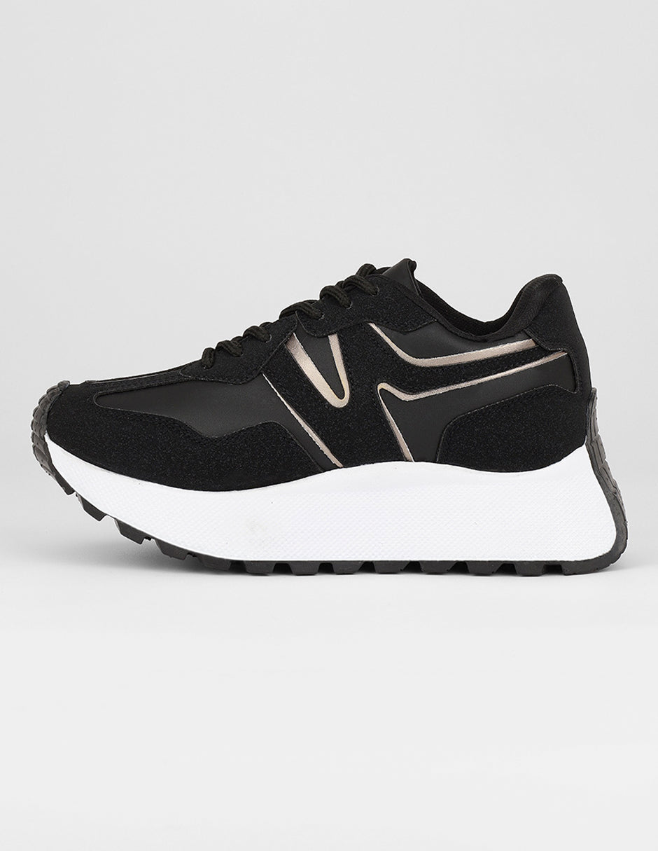Tenis con cordones Exterior Sintético Color Negro Para Mujer De RBCOLLECTION