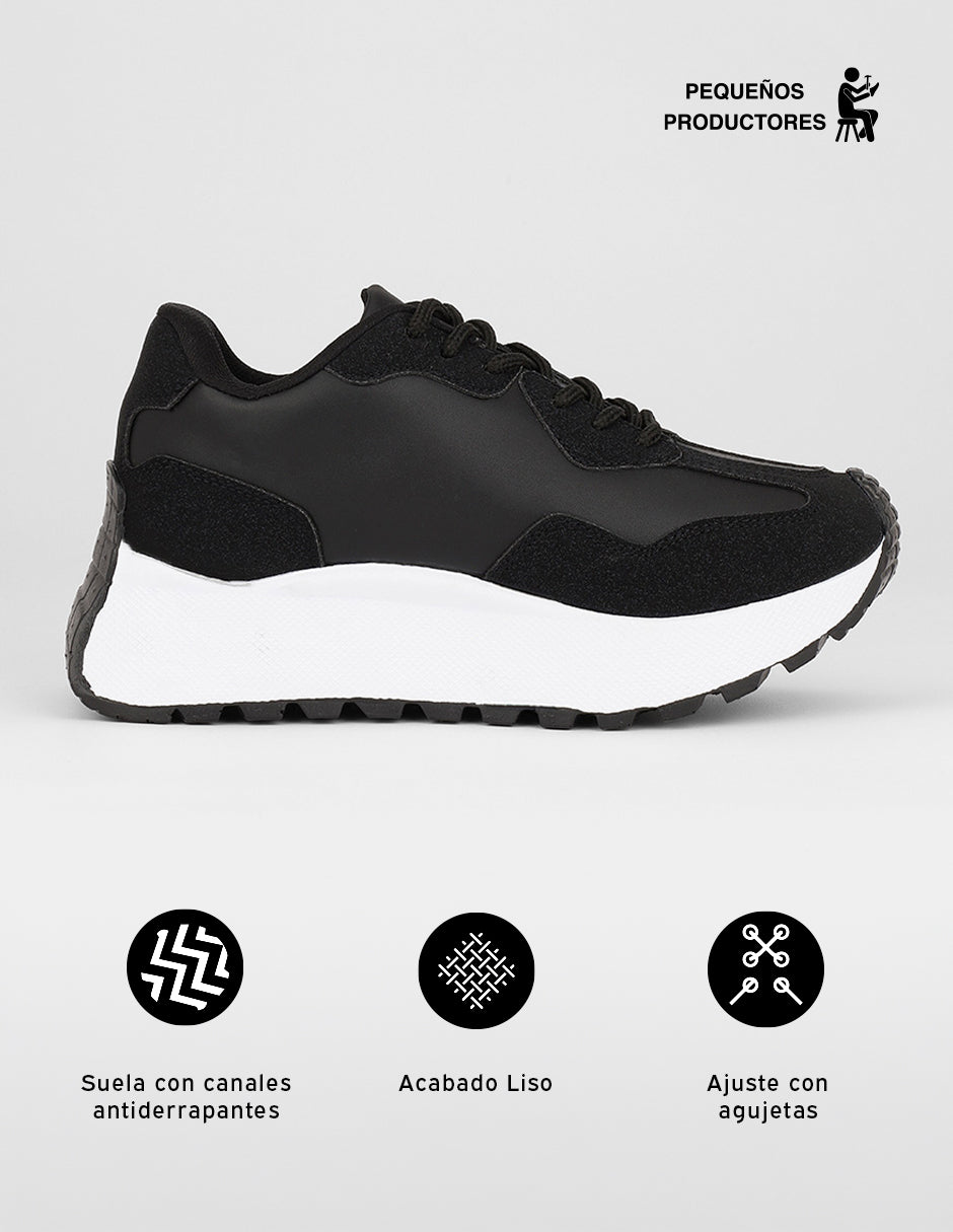 Tenis con cordones  Urban en Sintético – Negro