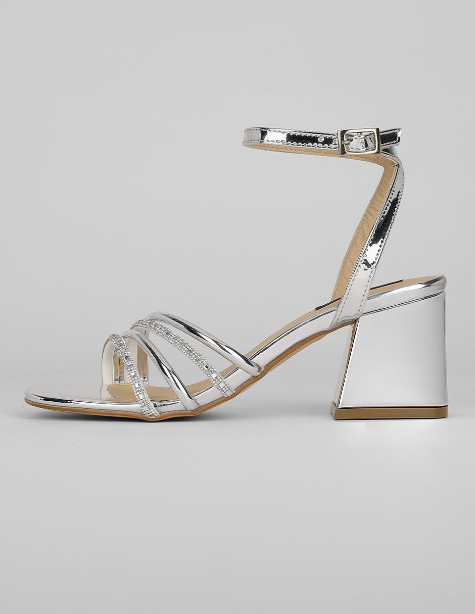 Sandalia con tacón Exterior Sintético Color Plata Para Mujer De RBCOLLECTION