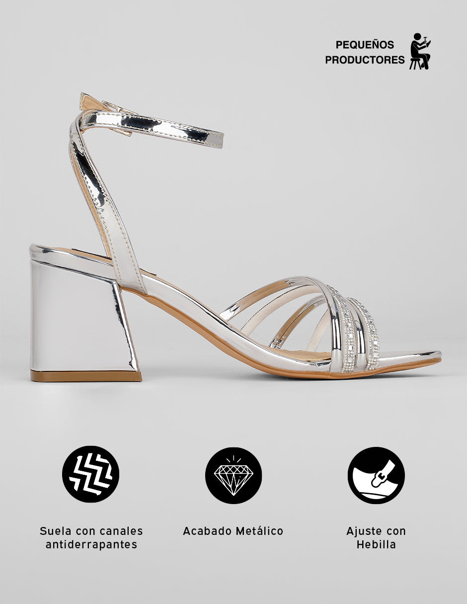 Sandalia con tacón Glowm en Sintético – Plata