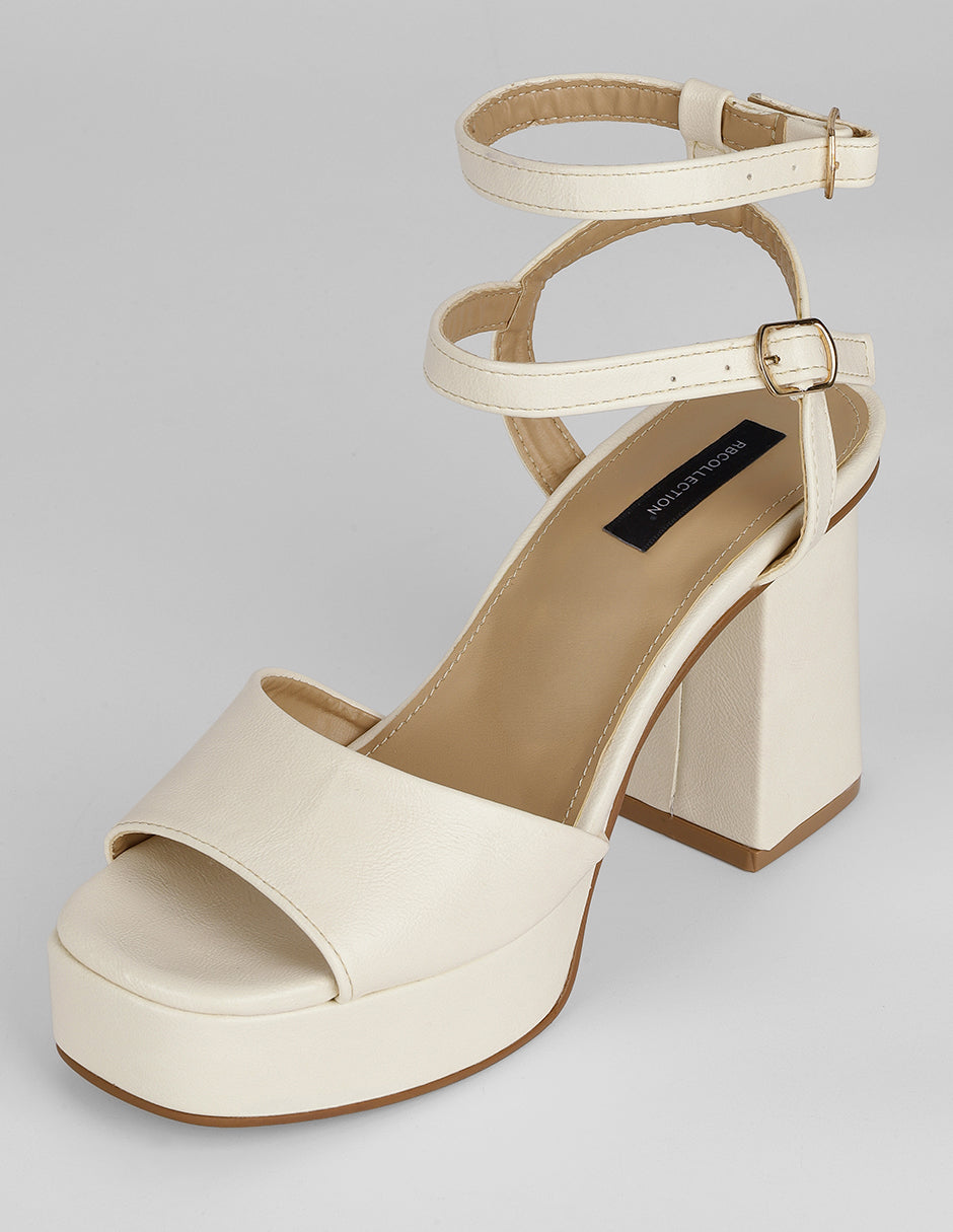 Sandalia con tacón Stela en Piel vegana – Beige