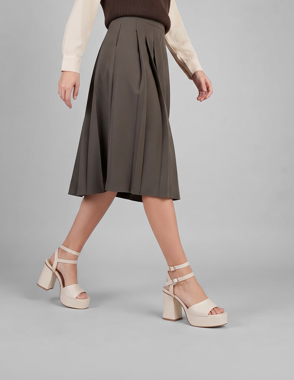 Sandalia con tacón Stela en Piel vegana – Beige