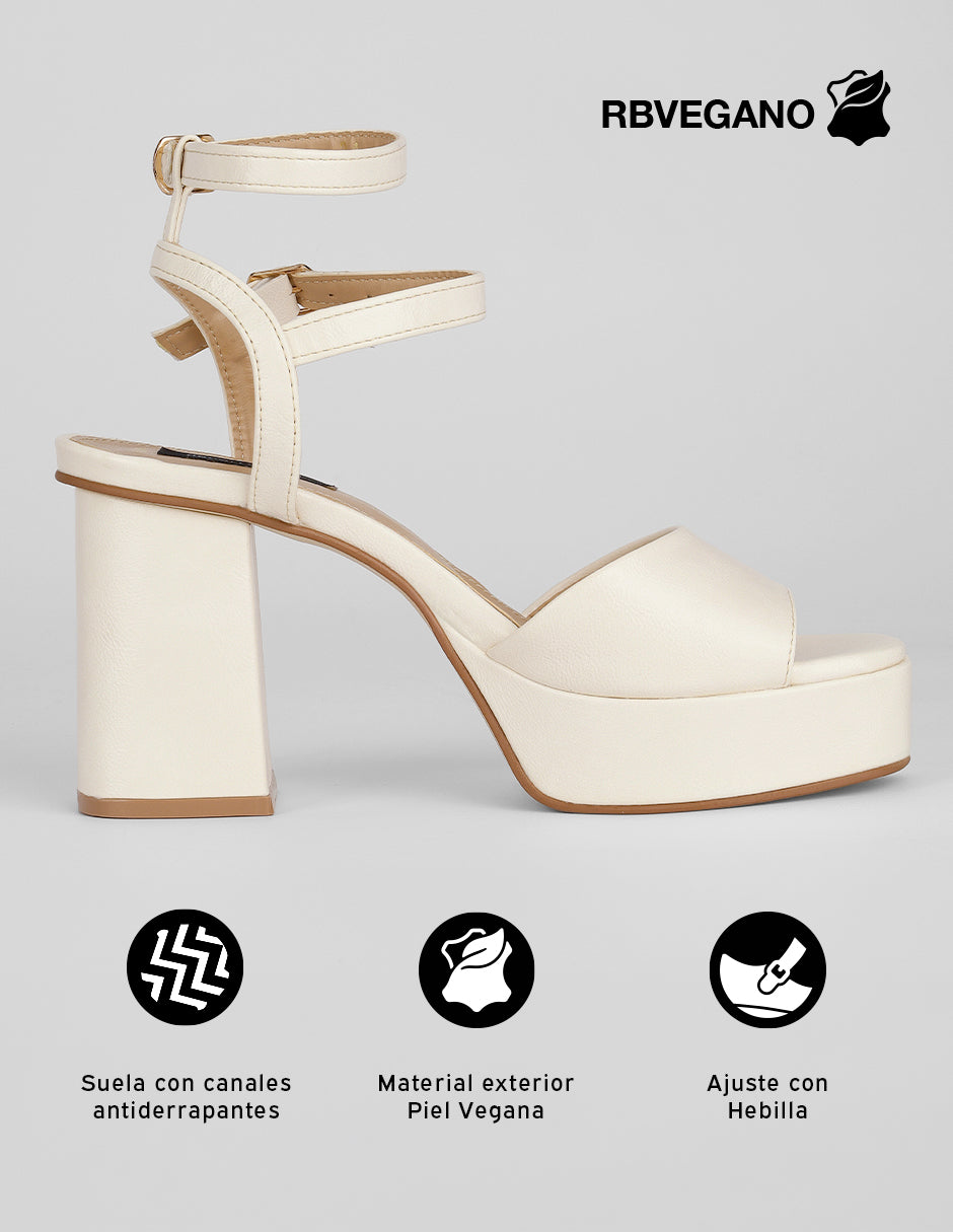 Sandalia con tacón Stela en Piel vegana – Beige