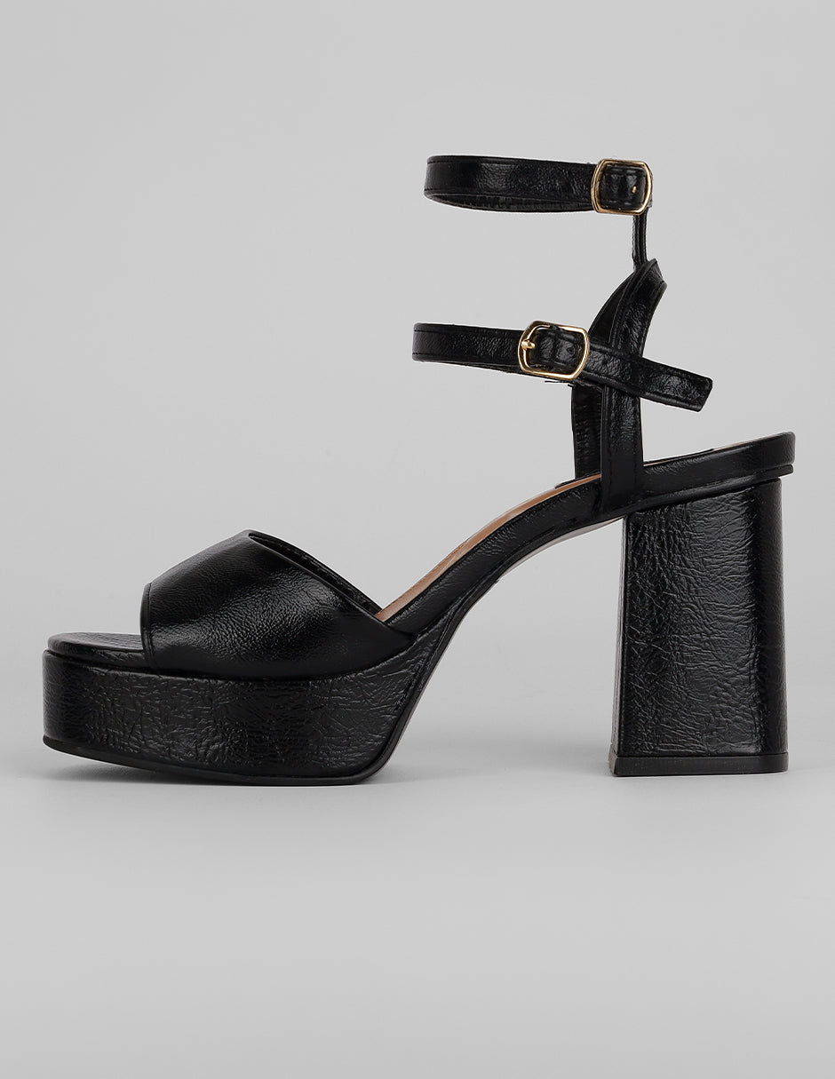 Sandalia con tacón Exterior Piel vegana Color Negro Para Mujer De RBCOLLECTION
