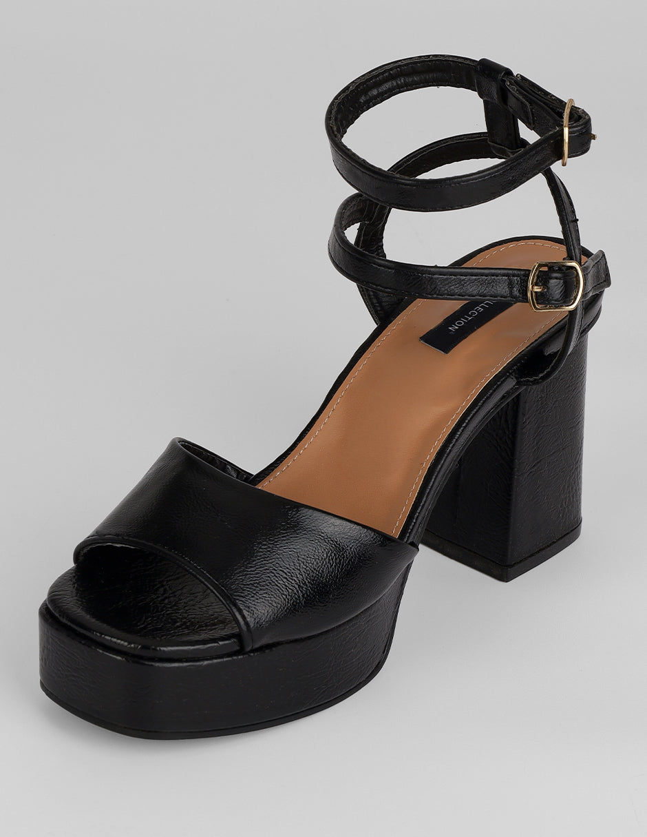 Sandalia con tacón Stela en Piel vegana – Negro