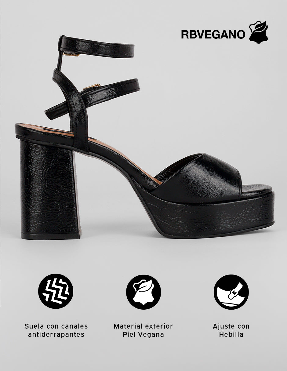 Sandalia con tacón Stela en Piel vegana – Negro