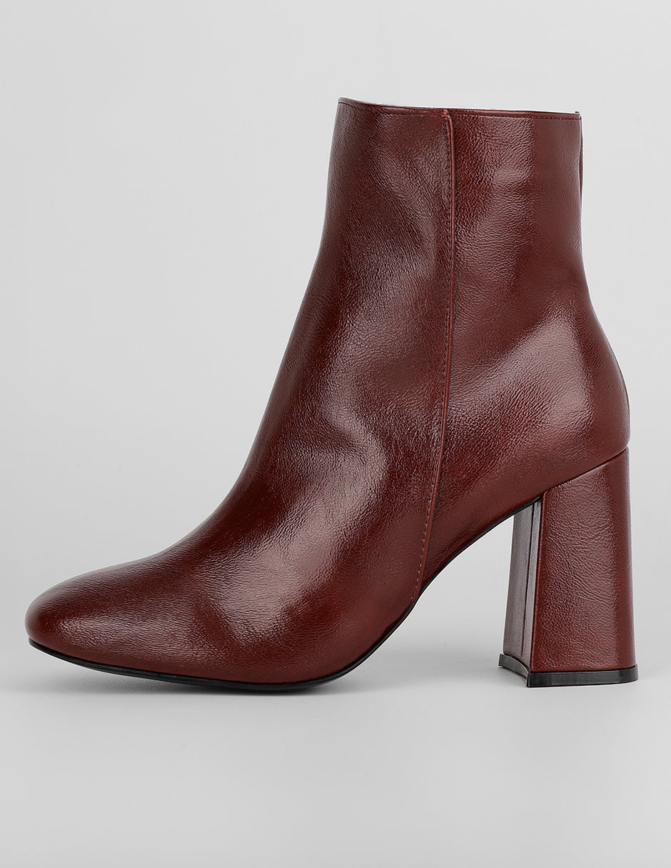 Botín con tacón Exterior Piel vegana Color Vino Para Mujer De RBCOLLECTION