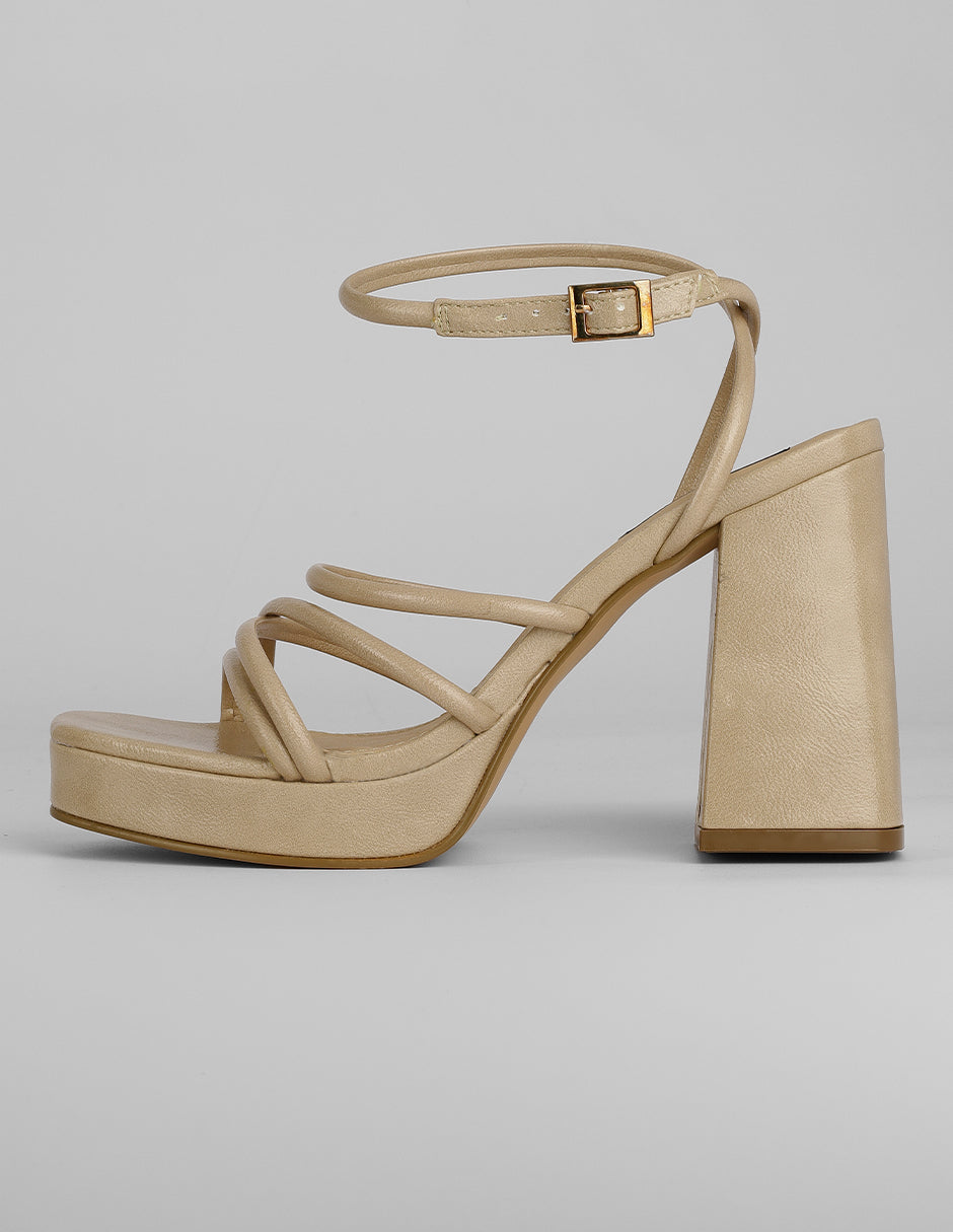 Sandalia con tacón Exterior Piel vegana Color Beige Para Mujer De RBCOLLECTION